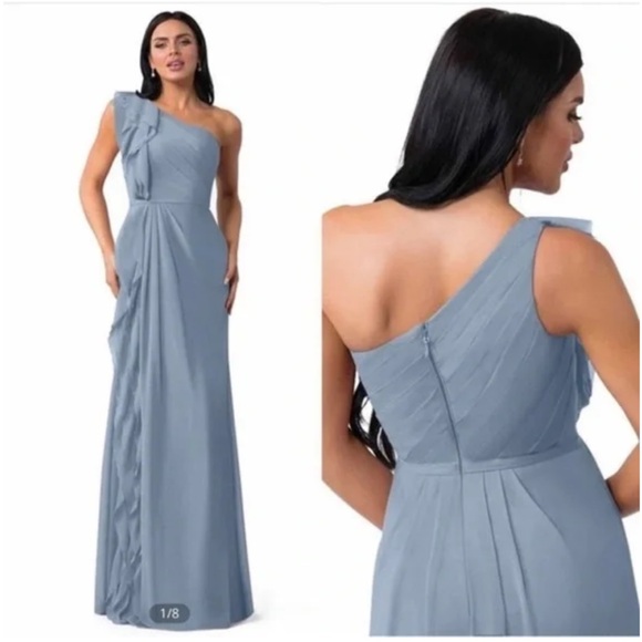 Azazie Dresses & Skirts - Azazie NWT Sharon Dress Steel Blue Chiffon Size 12 Bridesmaid Wedding Formal